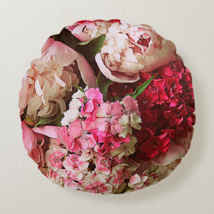 Coussins Ronds Belles fleurs d'été. Bouquet de pivoine rose et