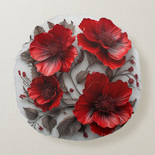 Coussins Ronds Belles fleurs et feuilles rouges