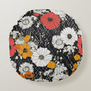 Coussins Ronds Belles fleurs : rouge, blanc et jaune