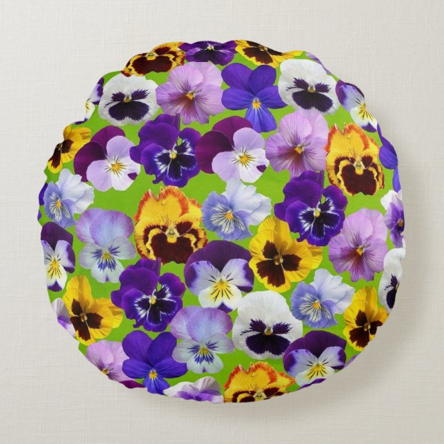 Coussins Ronds Belles Pansies de Printemps (Devant)