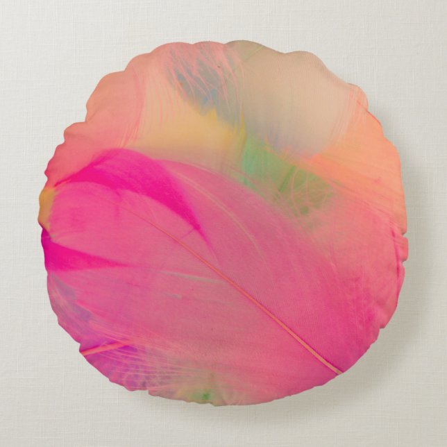 Coussins Ronds Belles plumes abstraites violettes et bleues sur l (Devant)