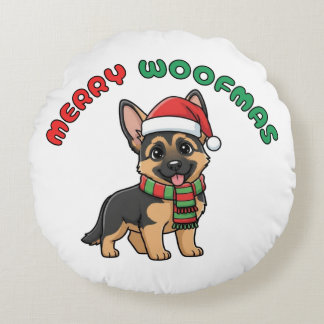 Coussins Ronds Berger allemand de Noël : Joyeux Woofmas