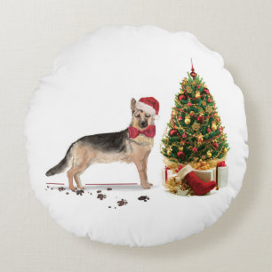 Coussins Ronds Berger allemand drôle Chien de Noël avec arbre