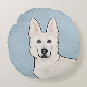 Coussins Ronds Berger Blanc Suisse Tête de Chien Blanc GSD Mignon