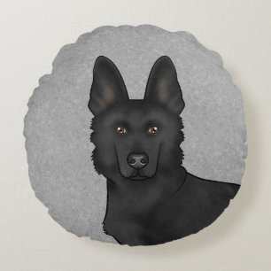 Coussins Ronds Berger noir allemand mignon dessin Chien tête gris