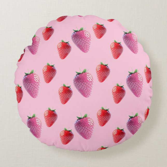 Coussins Ronds Berry de fraise Kawaii Douce Fruit rose et rouge (Devant)