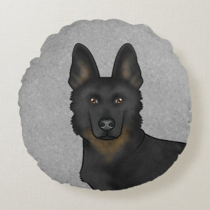 Coussins Ronds Bi-Black Allemand Berger Cartoon Chien Tête Gris