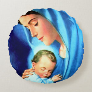 Coussins Ronds Bienheureuse Vierge Marie avec Bébé Jésus