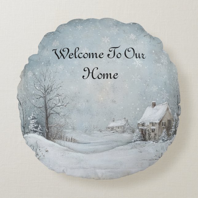 Coussins Ronds Bienvenue À Notre Maison Personnalisée (Devant)