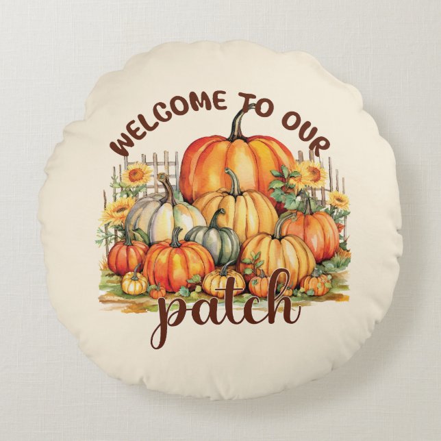 Coussins Ronds Bienvenue dans notre Patch - Cosy Citrouille Patch (Devant)