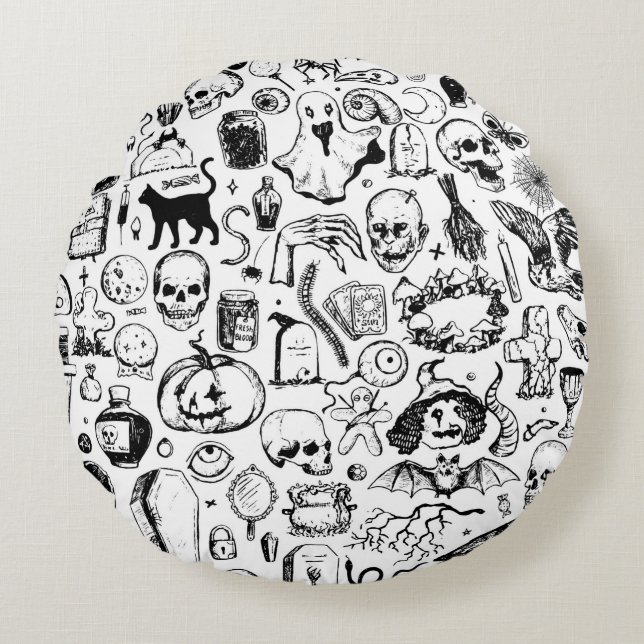 Coussins Ronds Big halloween doodles collection. Hand drawn vinta (Devant)