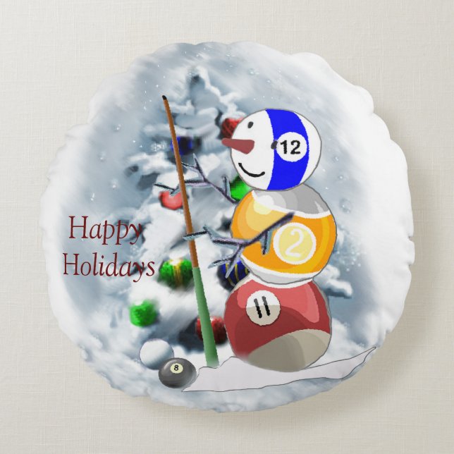 Coussins Ronds Billard Ball Snowman Noël (Devant)