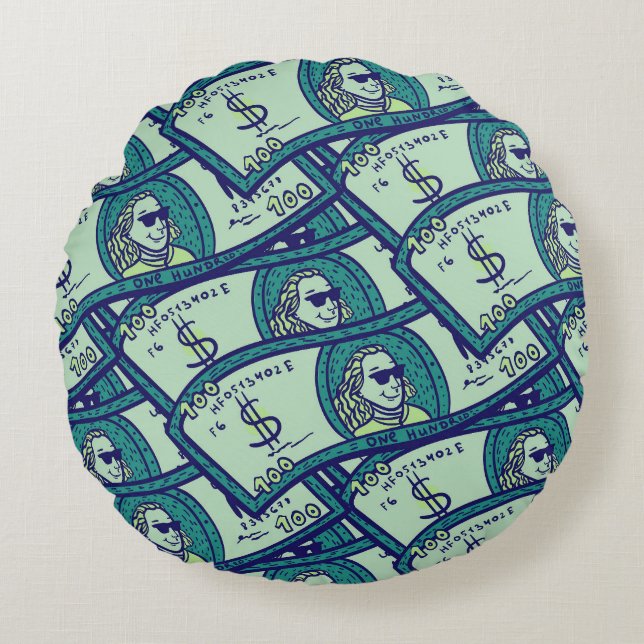 Coussins Ronds Billets de dollar : motif d'argent continu (Devant)