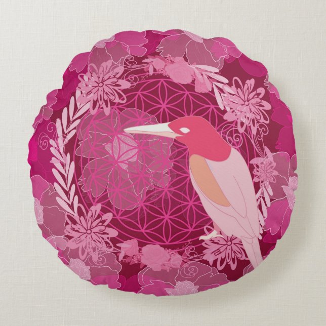 Coussins Ronds Bird flower of life (Devant)