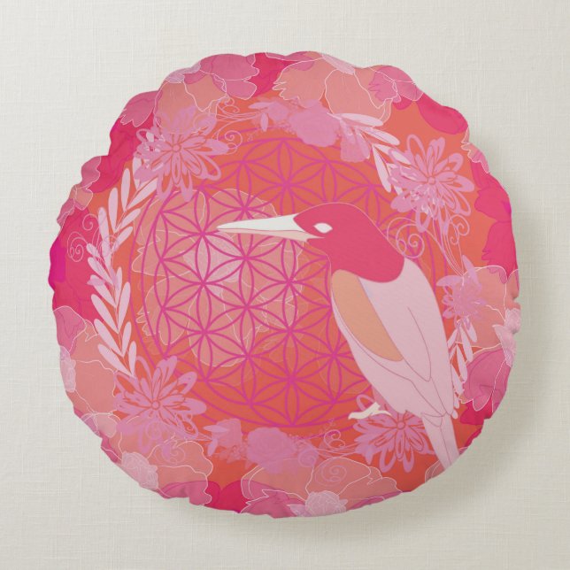 Coussins Ronds Bird flower of life (Devant)