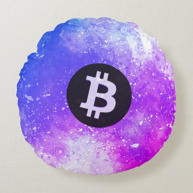 Coussins Ronds Bitcoin Aquarelle (Style 2 - Miami) (Devant)