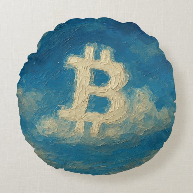 Coussins Ronds Bitcoin Blue Sky (Huile, Style : 3) (Devant)