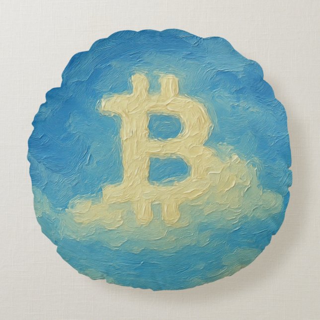 Coussins Ronds Bitcoin Blue Sky (Oil, Style: 4) (Devant)
