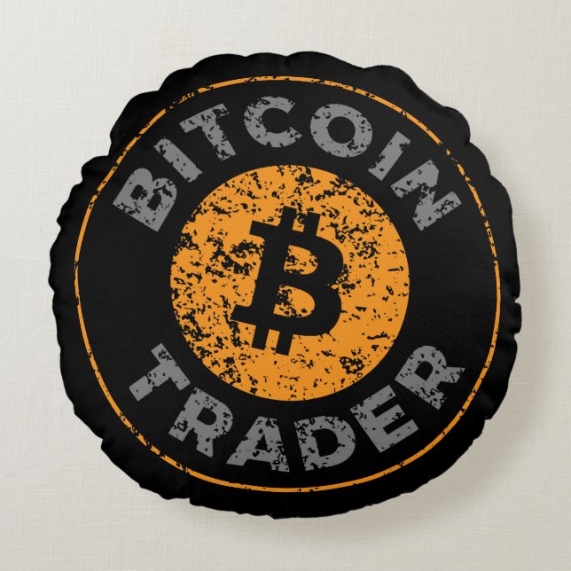 Coussins Ronds Bitcoin Trader Grunge Texte Cercle Plan Noir (Devant)