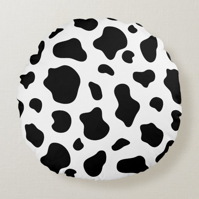 Coussins Ronds Black and White Cow Print Pillow Decorative  (Devant)