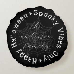 Coussins Ronds Black and White Éffrayant Spider Web Happy Hallowe
