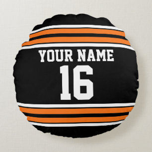 Coussins Ronds Black avec Orange White Stripes Team Jersey