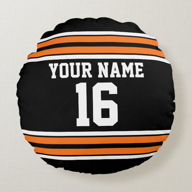 Coussins Ronds Black avec Orange White Stripes Team Jersey (Devant)