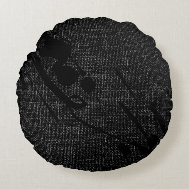 Coussins Ronds Black Burlap Moderne Peinture Abstraite (Devant)
