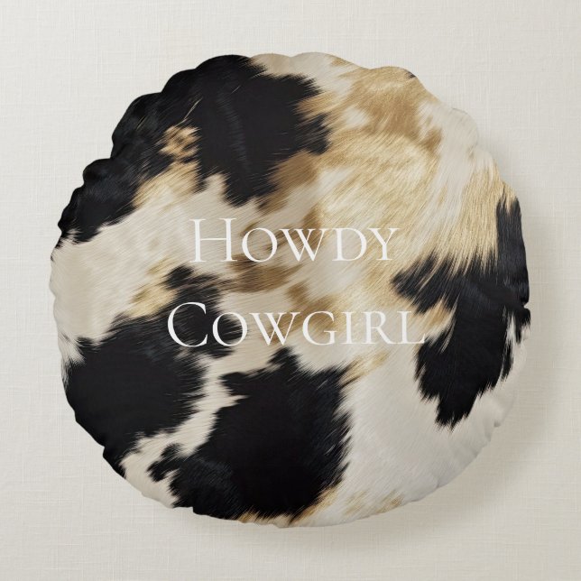 Coussins Ronds Black Cream Gold Western Cowhide (Devant)