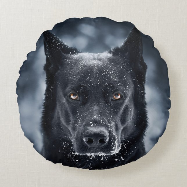 Coussins Ronds Black German Shepherd (Devant)