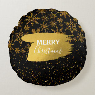Coussins Ronds Black & Gold Snowflakes Étoiles Joyeux Noël