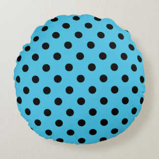 Coussins Ronds Black Polka Dots on Aqua Blue Round Pillow