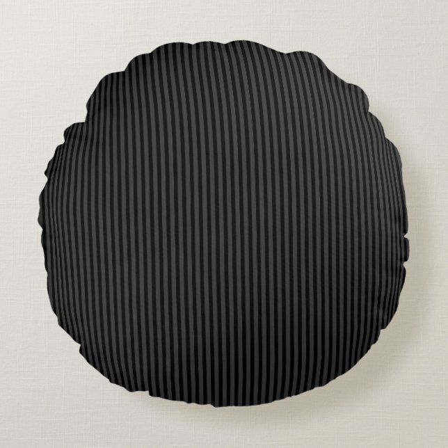 Coussins Ronds Black & Smoky Black Narrow Vertical Stripes (Devant)