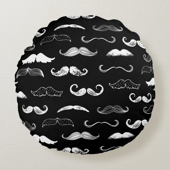 Coussins Ronds Black & White Moustache Seamless Repeat Background (Devant)
