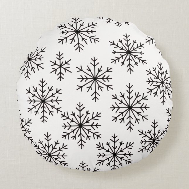Coussins Ronds Black & White Snowflake Throw Pillow – Minimalist  (Devant)