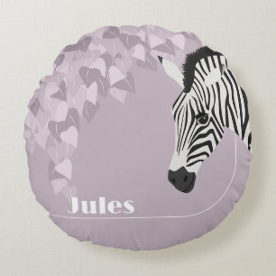 Coussins Ronds Black White Zebra Pink Purple Ivy ajouter le nom