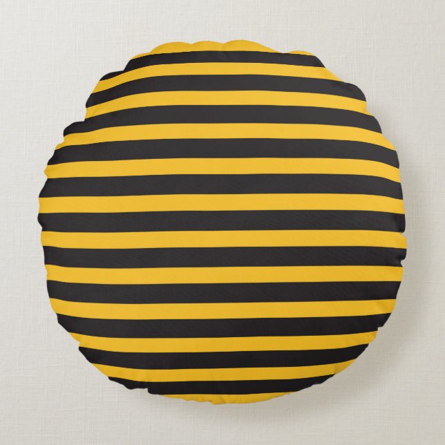 Coussins Ronds Black Yellow Horizontal Lines Geometric Bee Animal (Devant)