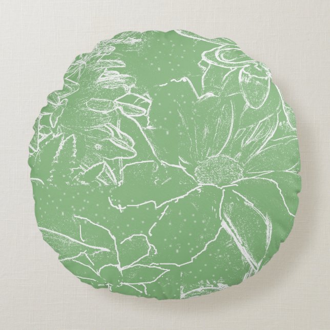 Coussins Ronds Blanc floral Transparence de l'ensemble - Vert cla (Devant)