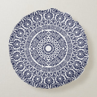 Coussins Ronds Blanc & Marine bleu moderne Mandala boho chic indi