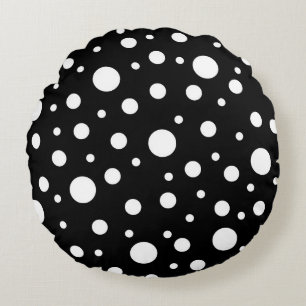 Coussins Ronds Blanc sur le Motif de points Polka Noir