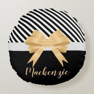 Coussins Ronds Blancs noirs Goldem Bow