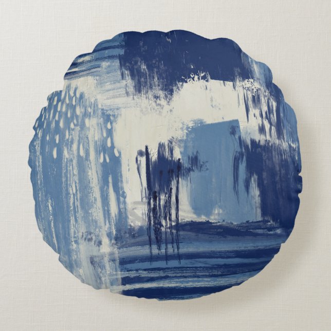 Coussins Ronds Bleu Abstrait et ivoire (Devant)