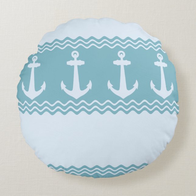 Coussins Ronds Bleu Ancre nautique (Devant)