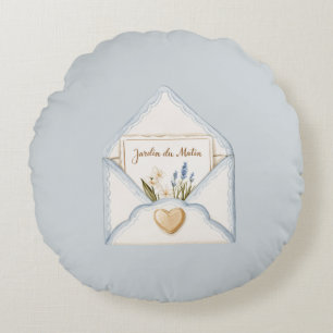 Coussins Ronds Bleu Clair Crème Enveloppe Cœur Floral Français