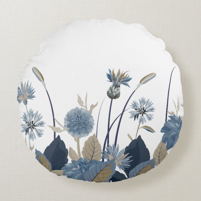 Coussins Ronds Bleu Dahlias Cornflower (Devant)