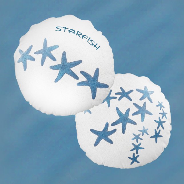 Coussins Ronds Bleu de poisson rouge sur sable blanc (Créateur téléchargé)