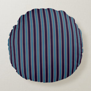 Coussins Ronds bleu denim, rayures violet foncé et gris