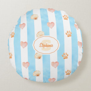 Coussins Ronds Bleu et blanc - Coeurs, Empreinte de patte, Coque