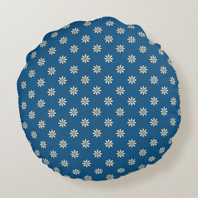 Coussins Ronds Bleu et Blanc Floral  (Dos)