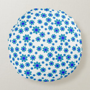 Coussins Ronds Bleu   Floral Repeating Daisy Motif
